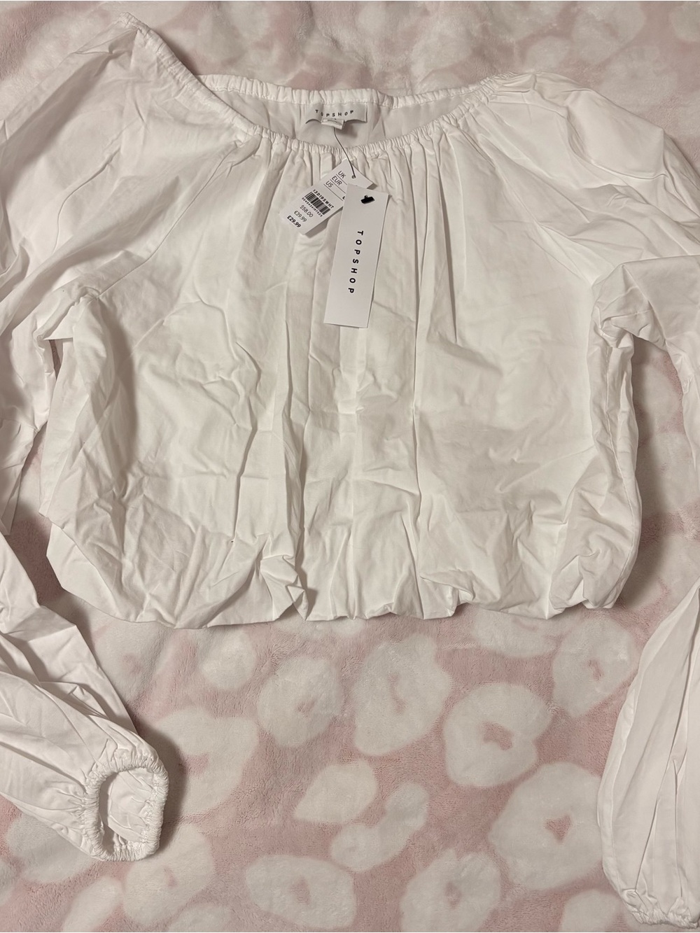 Topshop White Elastic Off-Shoulder Puff Sleeve Blouse